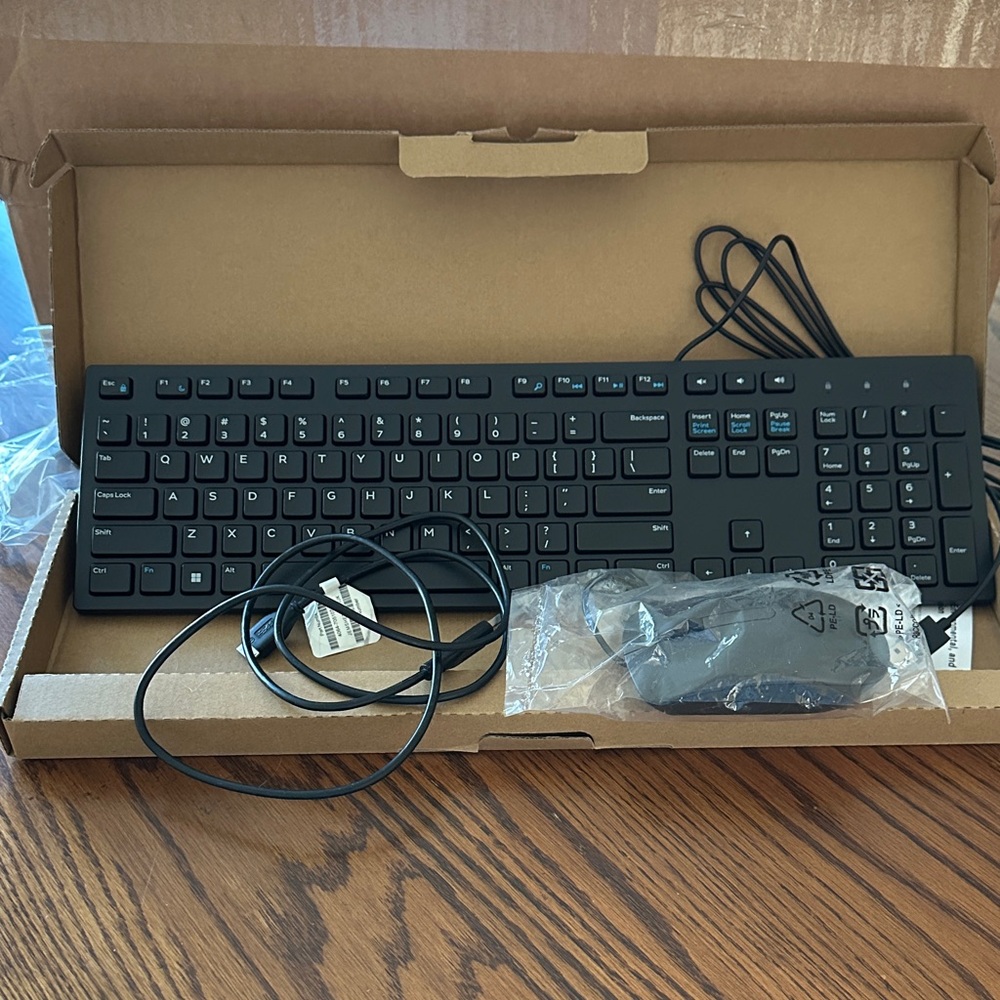 Dell Black Wired Keyboard with USB Connection and plugin mouse.